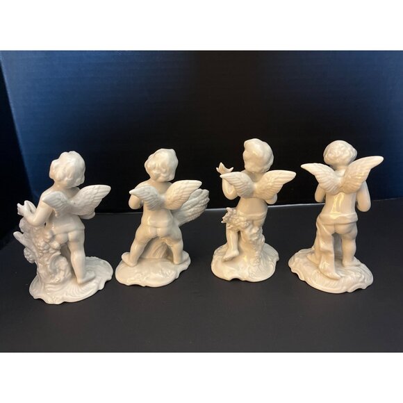Dresden Porcelain Set Of 4 White  Cherub Figurines Angelic Decor Sculptures 5.5" - Picture 6 of 10
